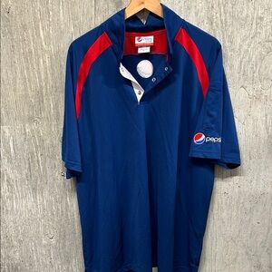 Pepsi Men's Polo in Blue with Red Highlights 1/4 Snap Button - XL